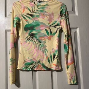 Tropical Floral Long Sleeve Tee - Yellow and Green